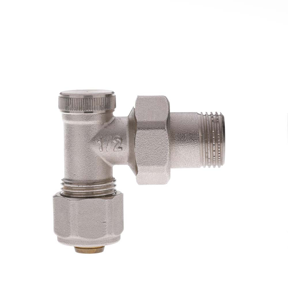 BRASS RADIATOR ANGLE LOCKSHIELD WITH CONNECTION FOR MULTILAYER PIPE