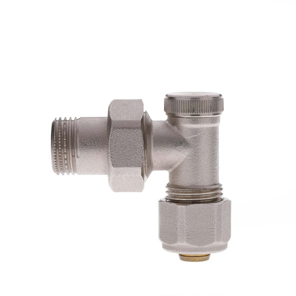 BRASS RADIATOR ANGLE LOCKSHIELD WITH CONNECTION FOR MULTILAYER PIPE
