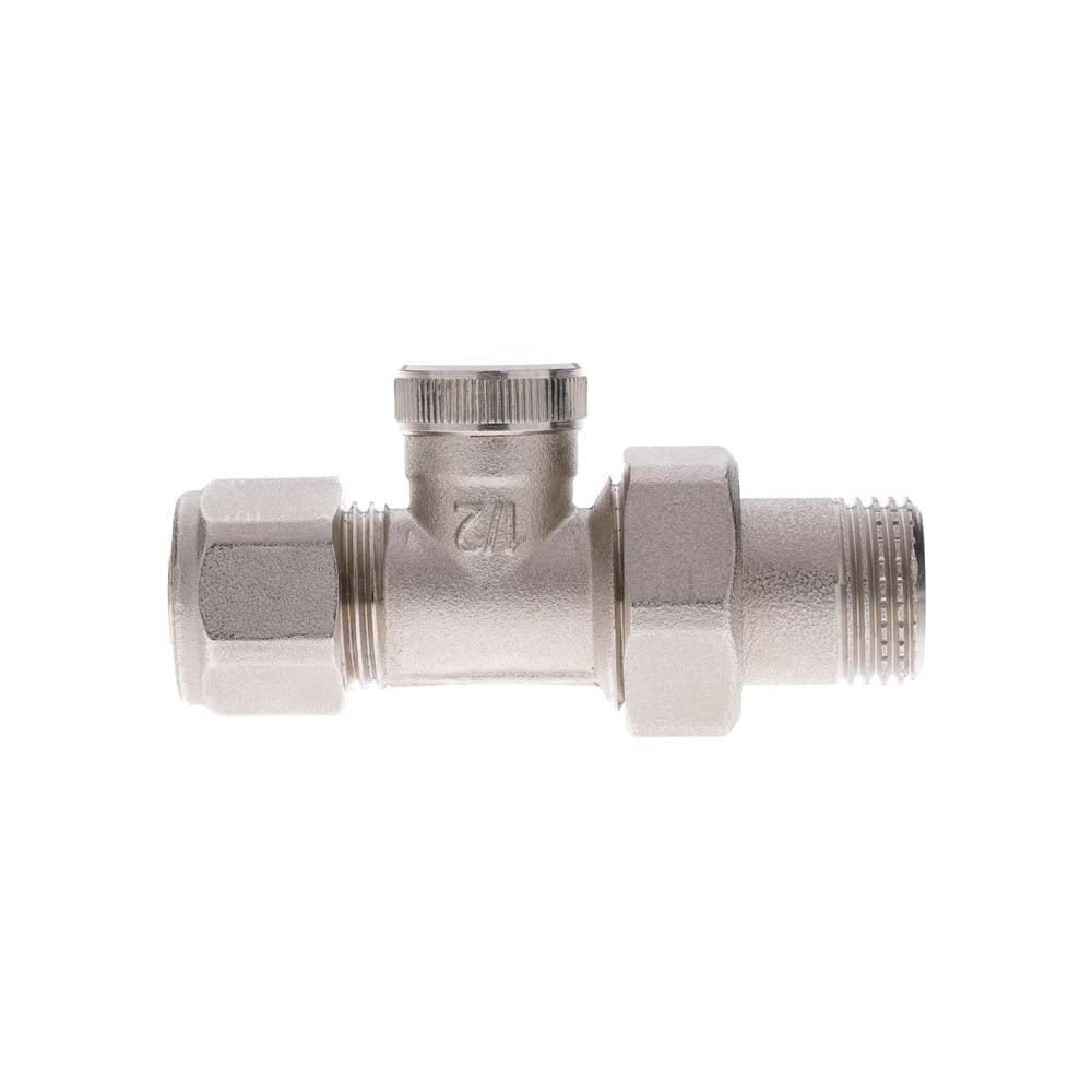 BRASS RADIATOR STRAIGHT LOCKSHIELD WITH CONNECTION FOR MULTILAYER PIPE