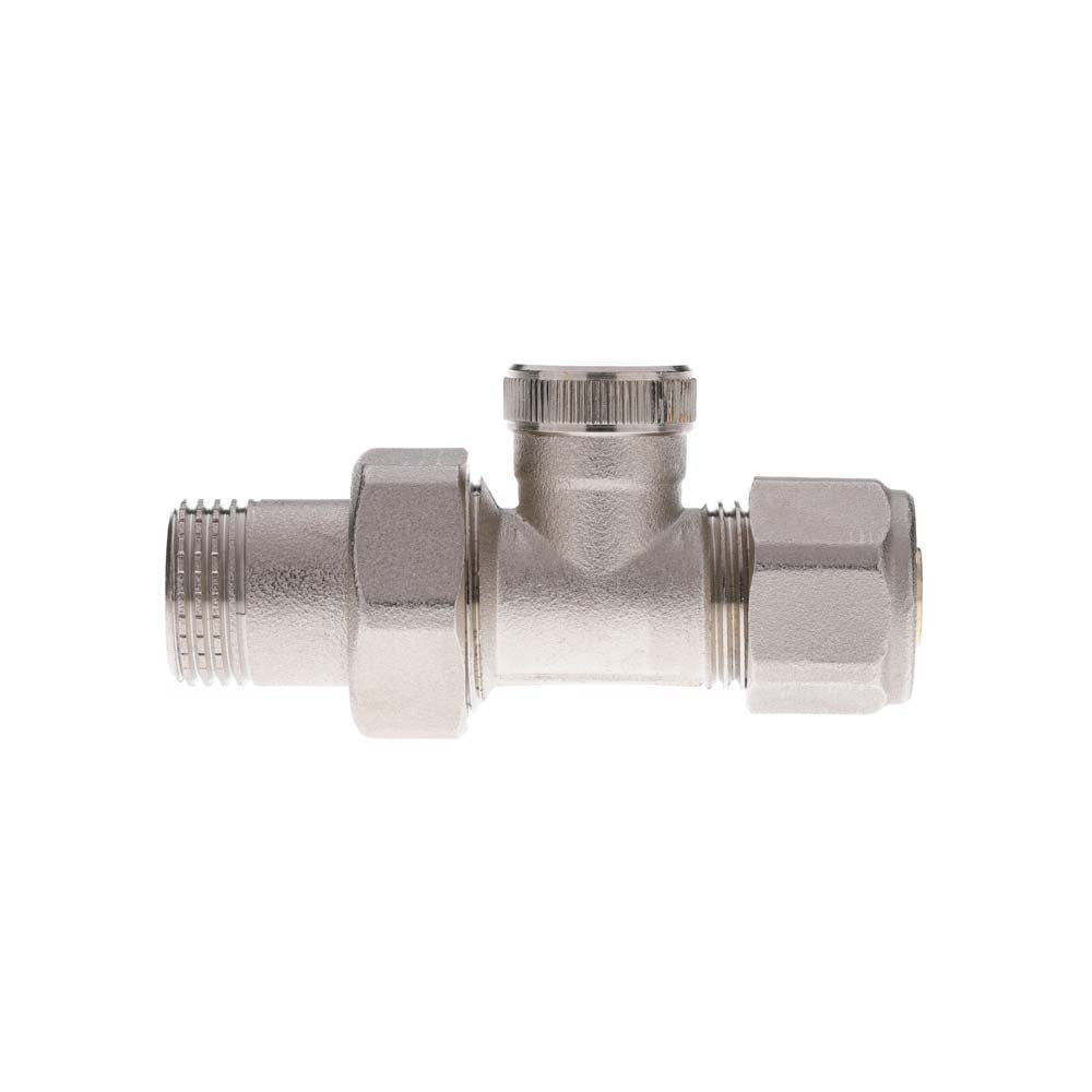 BRASS RADIATOR STRAIGHT LOCKSHIELD WITH CONNECTION FOR MULTILAYER PIPE