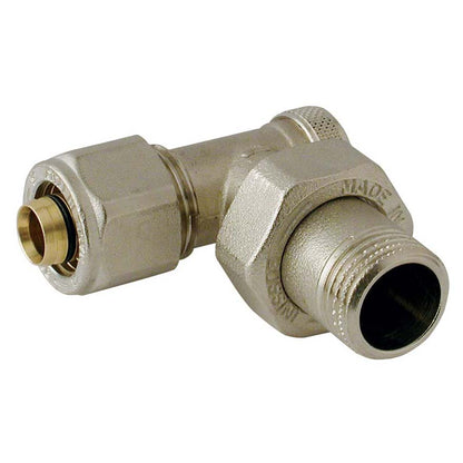 BRASS RADIATOR ANGLE LOCKSHIELD WITH CONNECTION FOR MULTILAYER PIPE