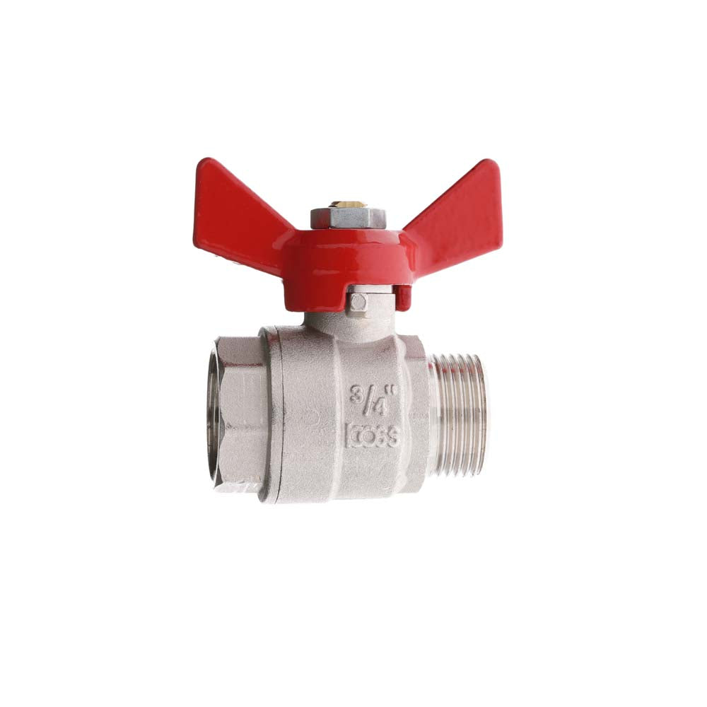 BRASS “POKER” FULL BORE BALL VALVE, MALE/FEMALE WITH WING HANDLE